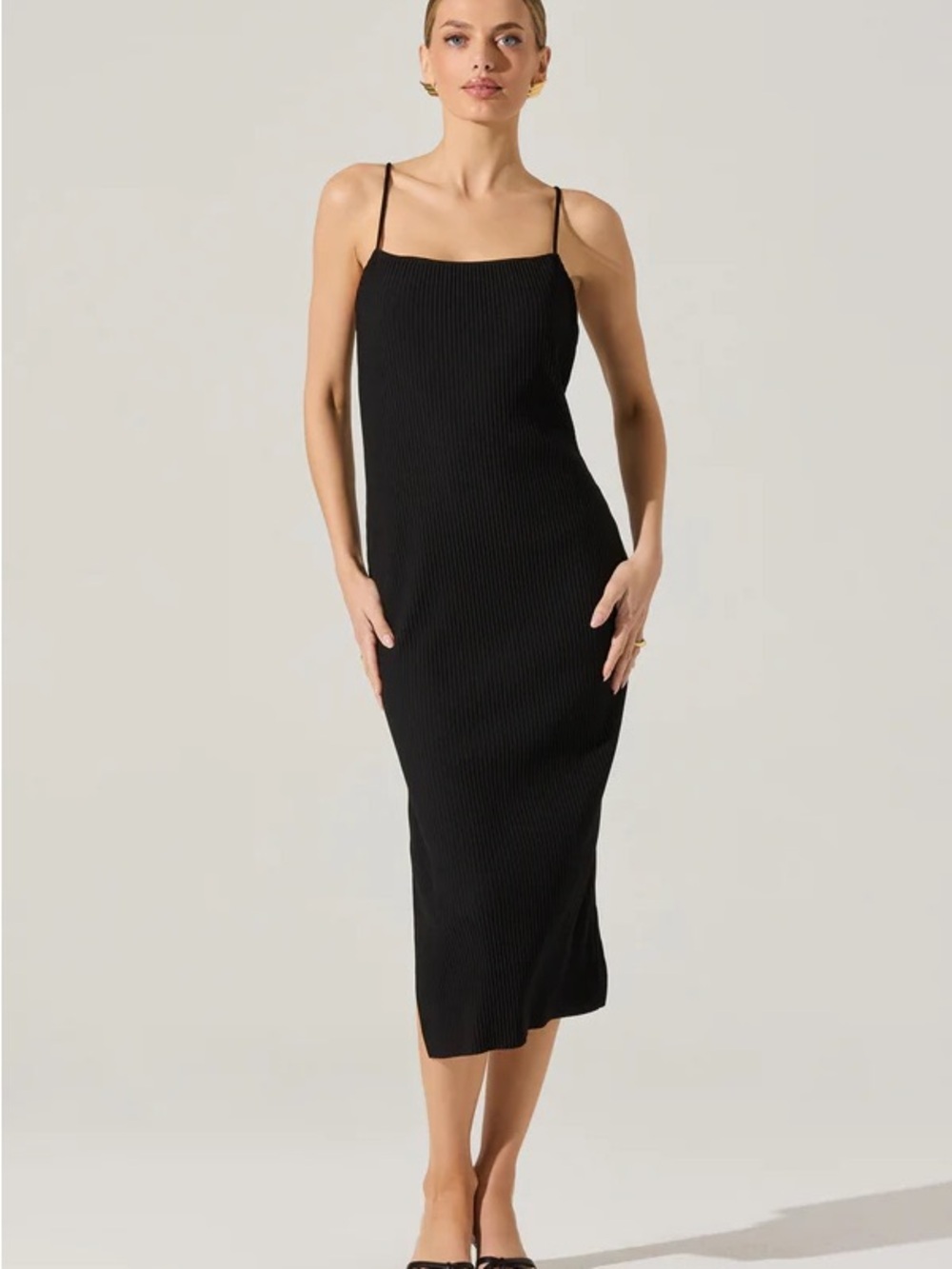 ASTR The Label Black Ribbed Midi Dress Size Medium